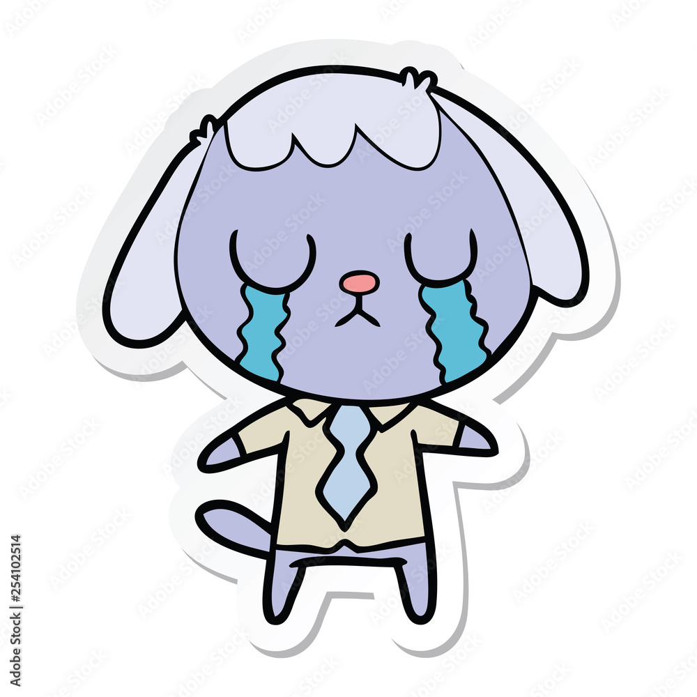 sticker of a cute cartoon dog crying sticker of a cute cartoon dog crying