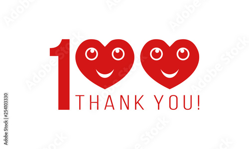 number 100 with smiling hearts and thank you, thanks for followers likes or comments