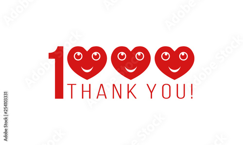 number 1000 with smiling hearts and thank you, thanks for followers likes or comments