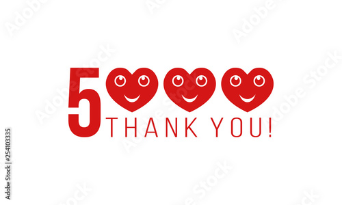 number 5000 with smiling hearts and thank you, thanks for followers likes or comments