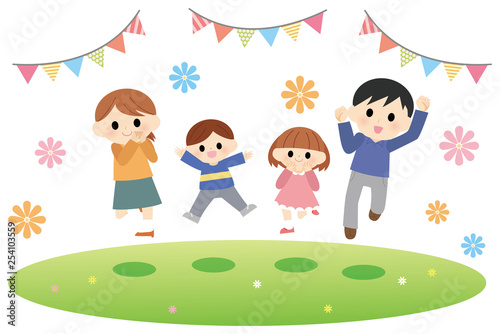 家族　ジャンプ　イラスト