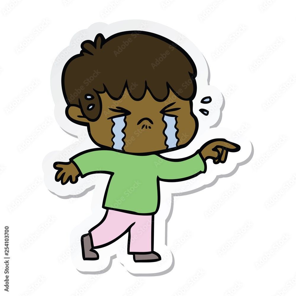 sticker of a cartoon boy crying sticker of a cartoon boy crying