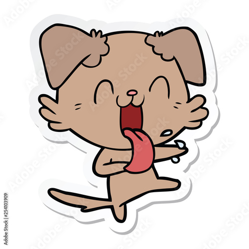 sticker of a cartoon panting dog