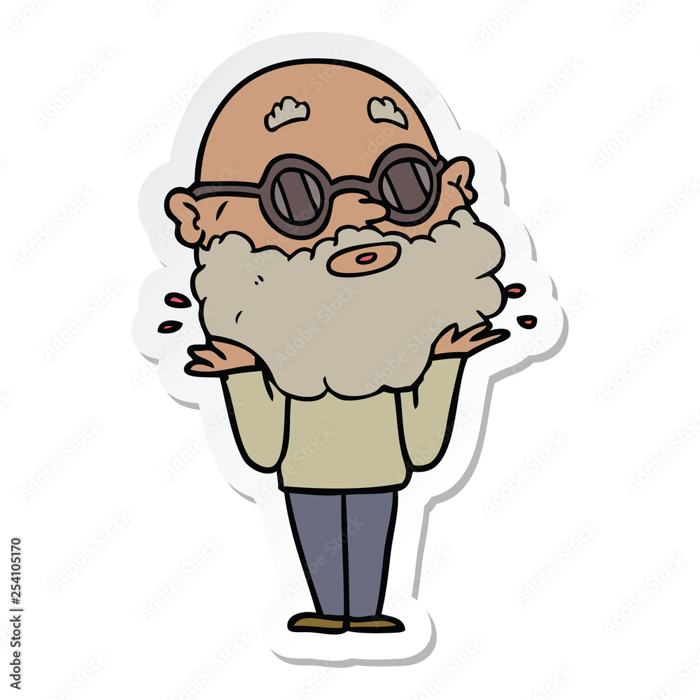 sticker of a cartoon curious man with beard and sunglasses