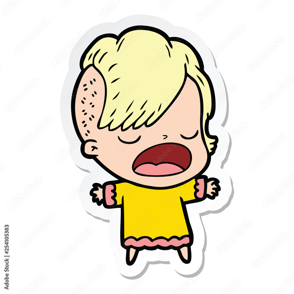 sticker of a cartoon cool hipster girl talking sticker of a cartoon cool hipster girl talking