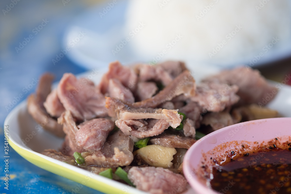 Steamed entrails beef eating with spicy dip Steamed entrails beef eating with spicy dip