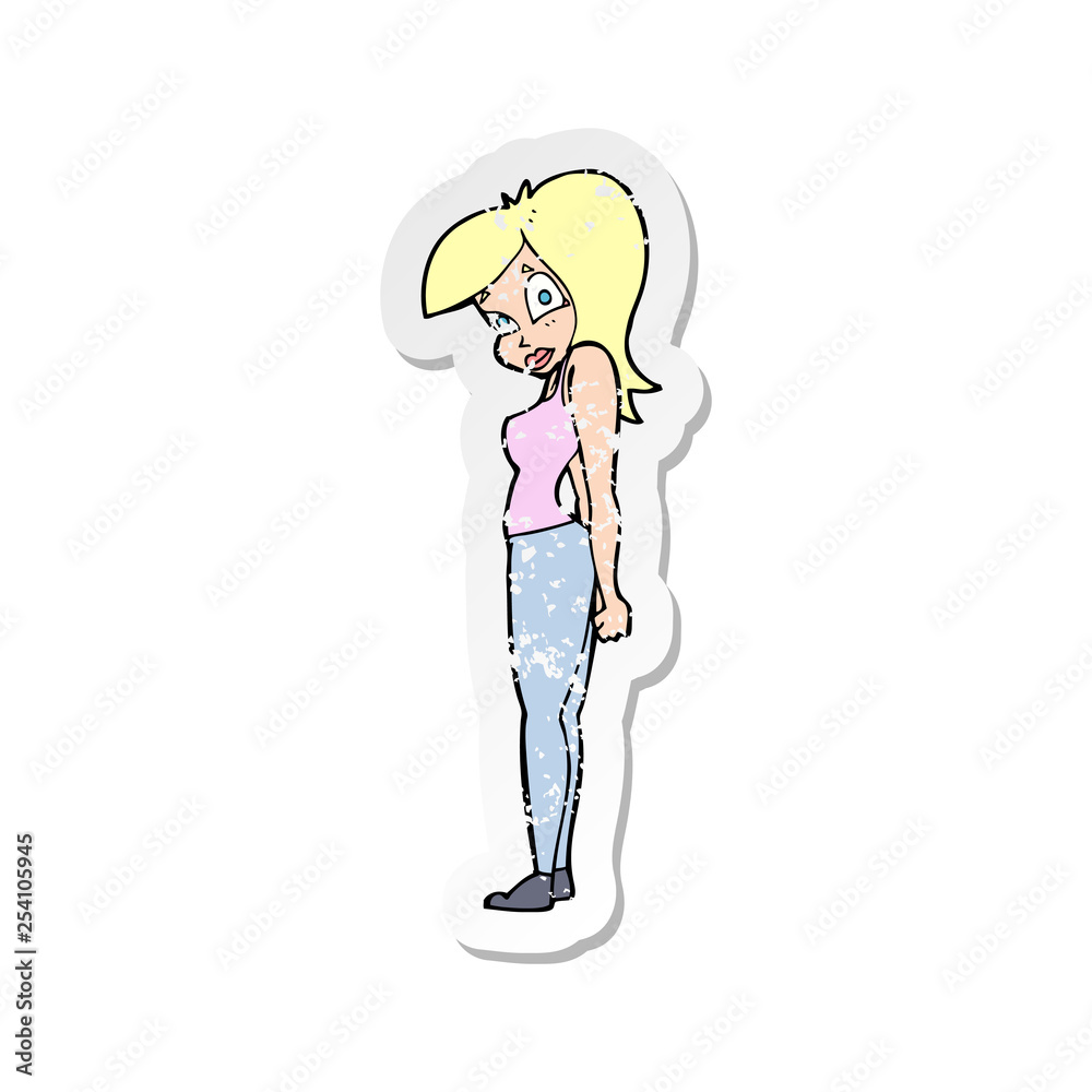 retro distressed sticker of a cartoon pretty woman retro distressed sticker of a cartoon pretty woman