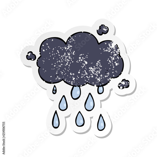 distressed sticker of a cartoon cloud raining