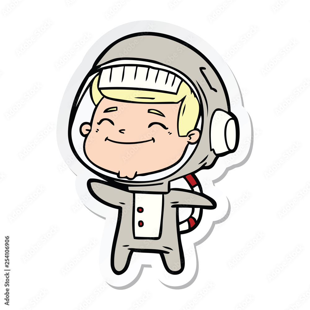 sticker of a happy cartoon astronaut