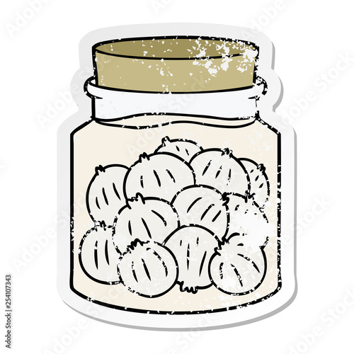 distressed sticker of a cartoon pickled onions