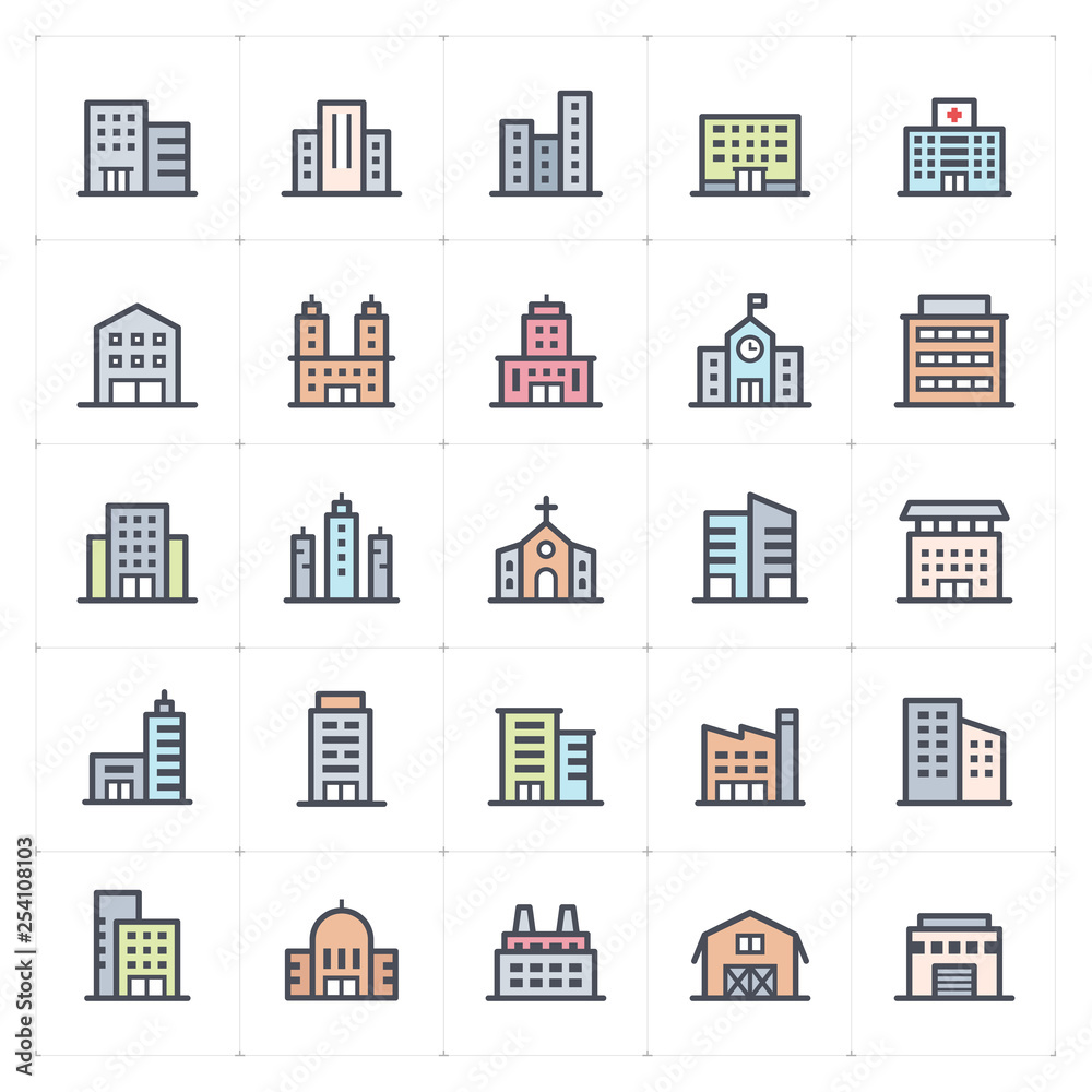 Mini Icon set - Building full color icon vector illustration