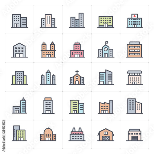 Mini Icon set - Building full color icon vector illustration