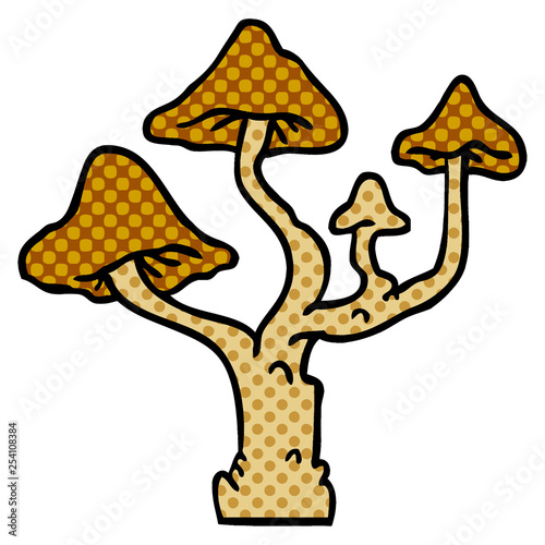 cartoon doodle of growing mushrooms