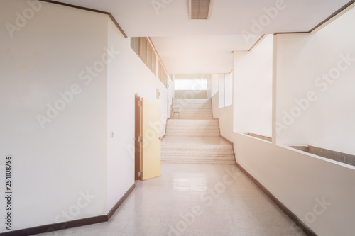 stairs walkway up terrazzo flooring in interior building