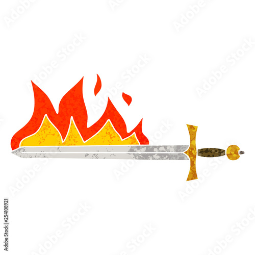 quirky retro illustration style cartoon flaming sword