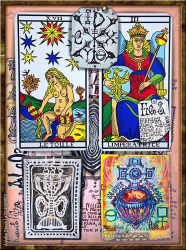 Alchemy and tarot's. Manuscripts, sketches, graffiti and alchemical, astrological, esoteric, ethnical drawings, with symbols, tarots, and chemical and magical formulas