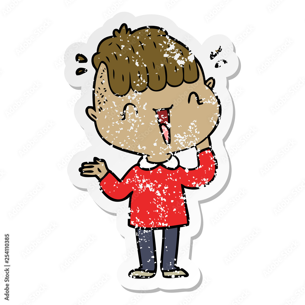 distressed sticker of a cartoon happy boy surprised distressed sticker of a cartoon happy boy surprised