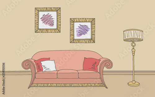 Living room graphic color home interior sketch illustration vector