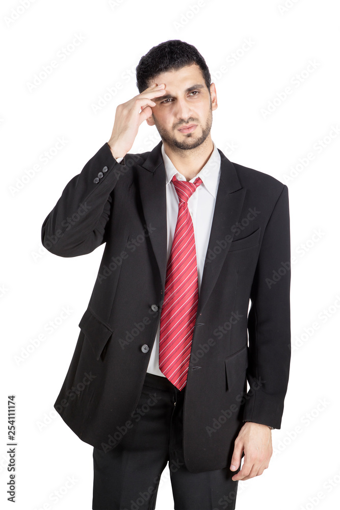 Tired businessman having headache on the studio Tired businessman having headache on the studio