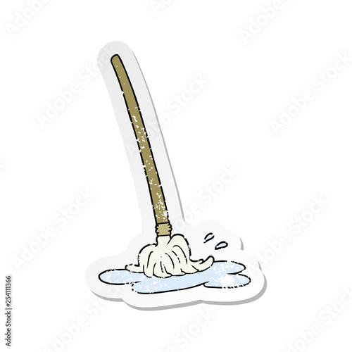 distressed sticker of a wet cartoon mop
