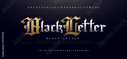 Fotografie, Obraz Elegant Blackletter Gothic Golden Alphabet Font