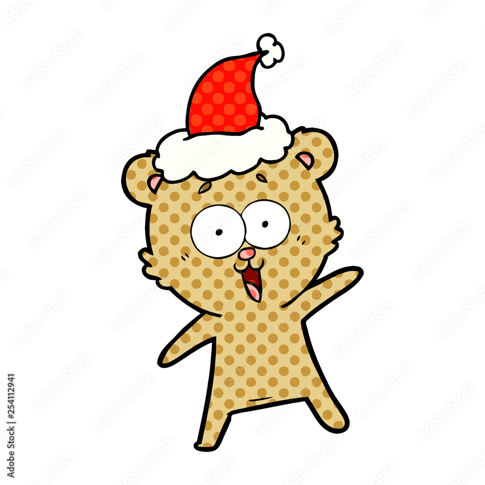 laughing teddy bear comic book style illustration of a wearing santa hat laughing teddy bear comic book style illustration of a wearing santa hat