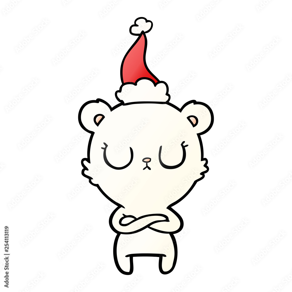 Naklejka premium peaceful gradient cartoon of a polar bear wearing santa hat