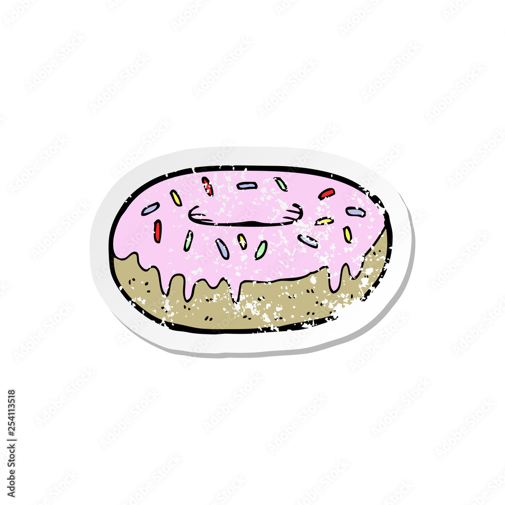 retro distressed sticker of a cartoon donut retro distressed sticker of a cartoon donut