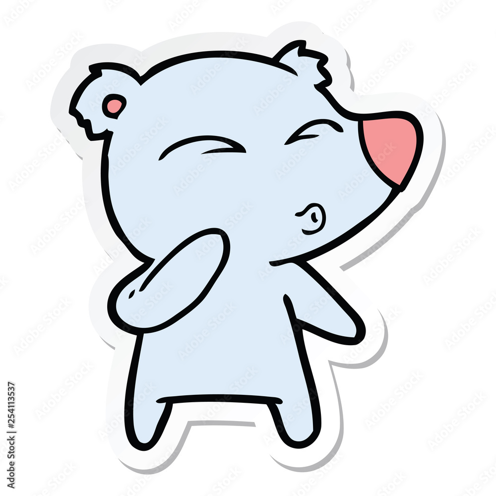 sticker of a cartoon whistling bear sticker of a cartoon whistling bear