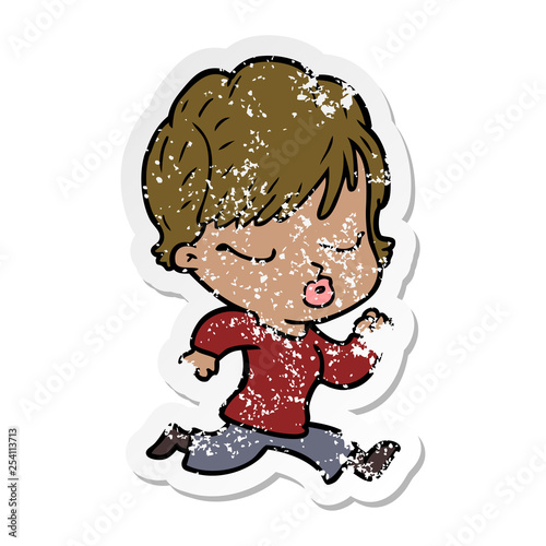 distressed sticker of a cartoon woman with eyes shut