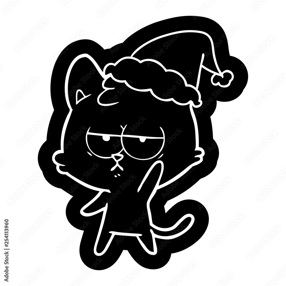bored cartoon icon of a cat wearing santa hat bored cartoon icon of a cat wearing santa hat