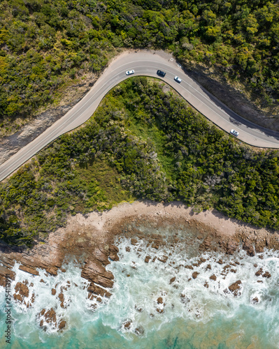 Aerial view of the great ocean road in Victoria Australia, one of the world's most spectacular ocean drives © Michael Evans