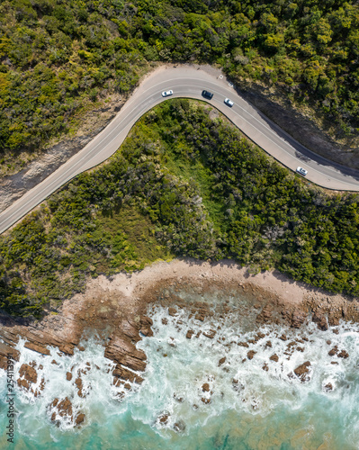 Aerial view of the great ocean road in Victoria Australia, one of the world's most spectacular ocean drives photo