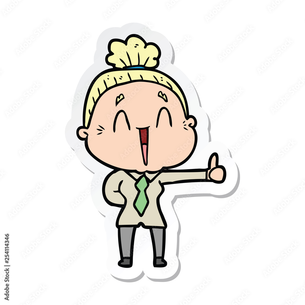 sticker of a cartoon happy old lady