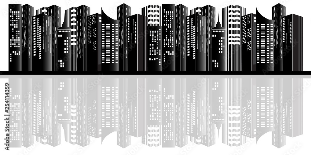 city silhouette with reflection vector illustration 