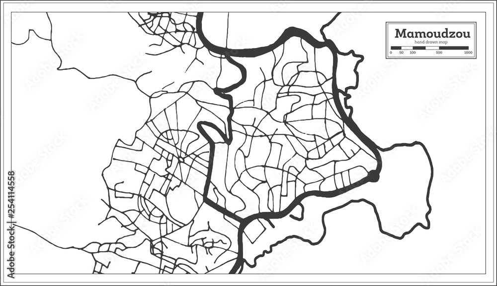 Mamoudzou Mayotte City Map in Retro Style. Outline Map.