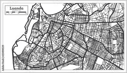 Luanda Angola City Map in Retro Style. Outline Map.