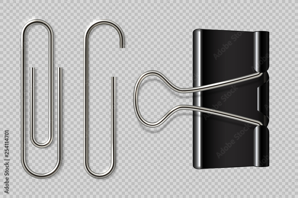 Paper clips. Realistic binder, paper holder isolated on white