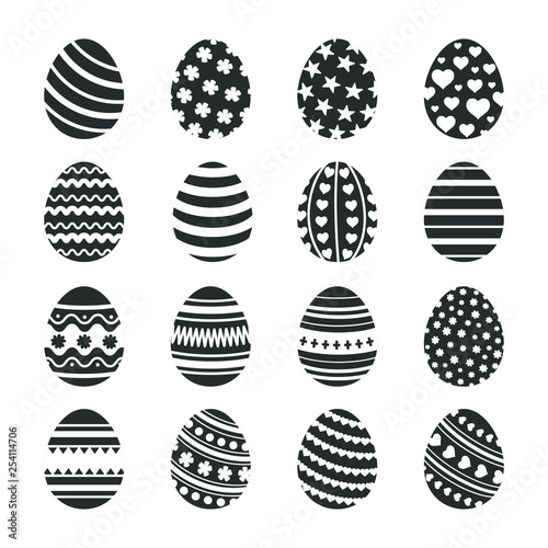 Black easter eggs icons. Christian tradition happy easter celebration egg vector isolated silhouettes set
