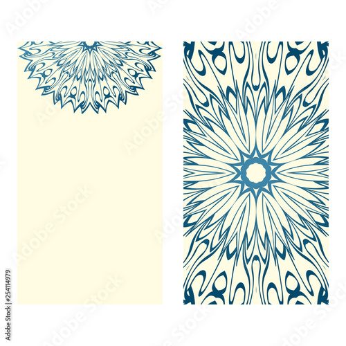 The Front And Rear Side. Mandala Design Elements. Wedding Invitation, Thank You Card, Save Card, Baby Shower. Vector Illustration. Blue milk color