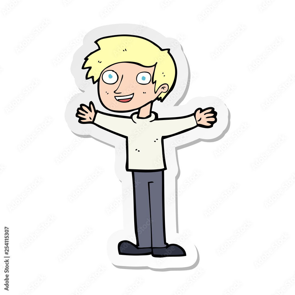 sticker of a cartoon enthusiastic man