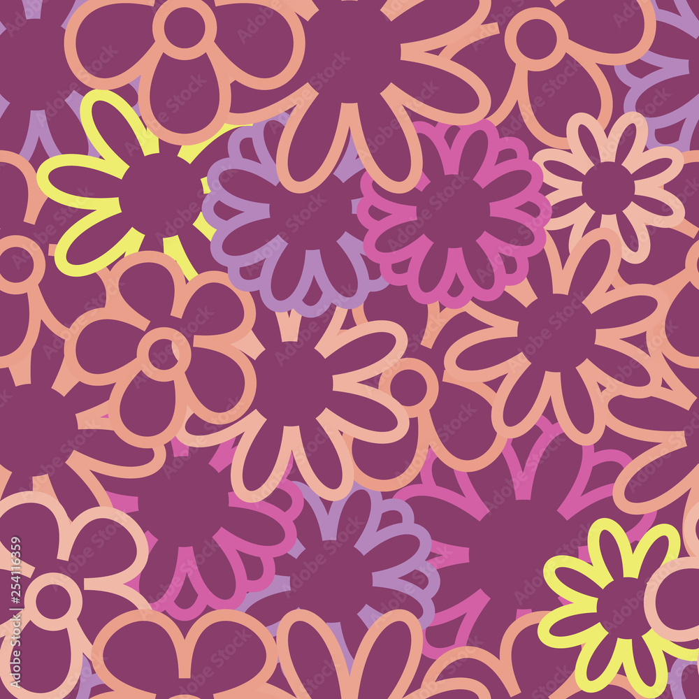 Vector hippie floral seamless pattern flowers background