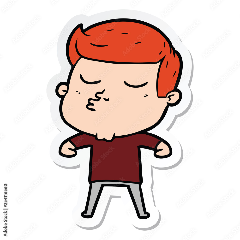sticker of a cartoon model guy pouting sticker of a cartoon model guy pouting