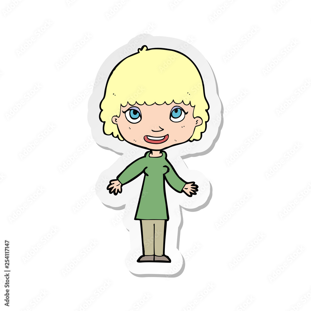 sticker of a cartoon happy woman sticker of a cartoon happy woman