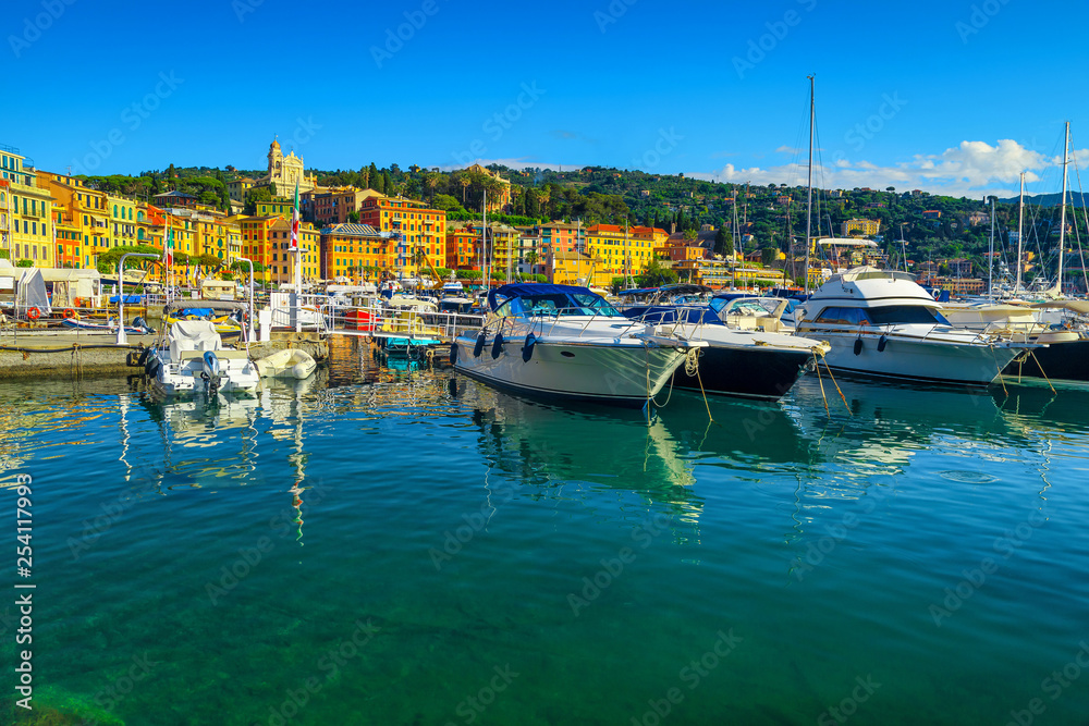 Santa Margherita Ligure harbor and colorful mediterranean buildings, Liguria, Italy