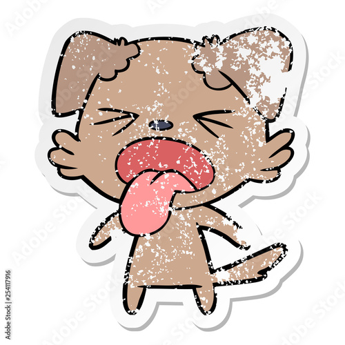 distressed sticker of a cartoon disgusted dog