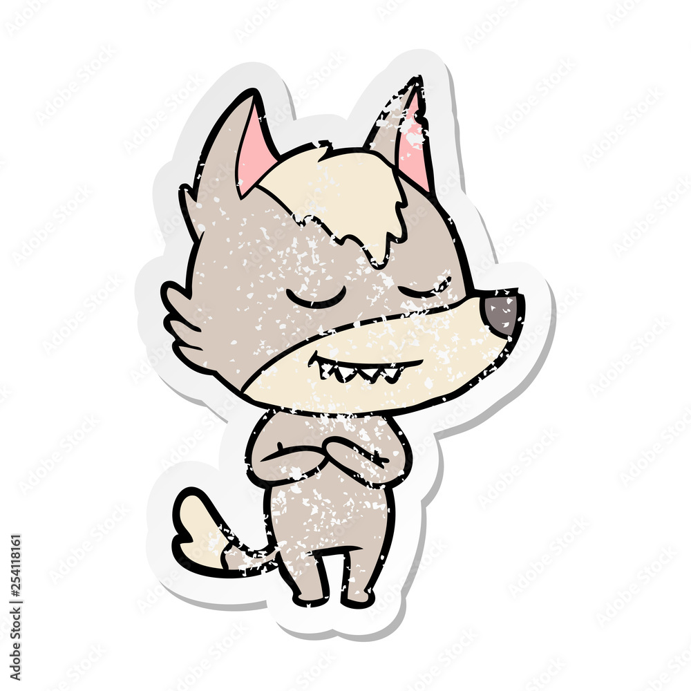 distressed sticker of a friendly cartoon wolf distressed sticker of a friendly cartoon wolf
