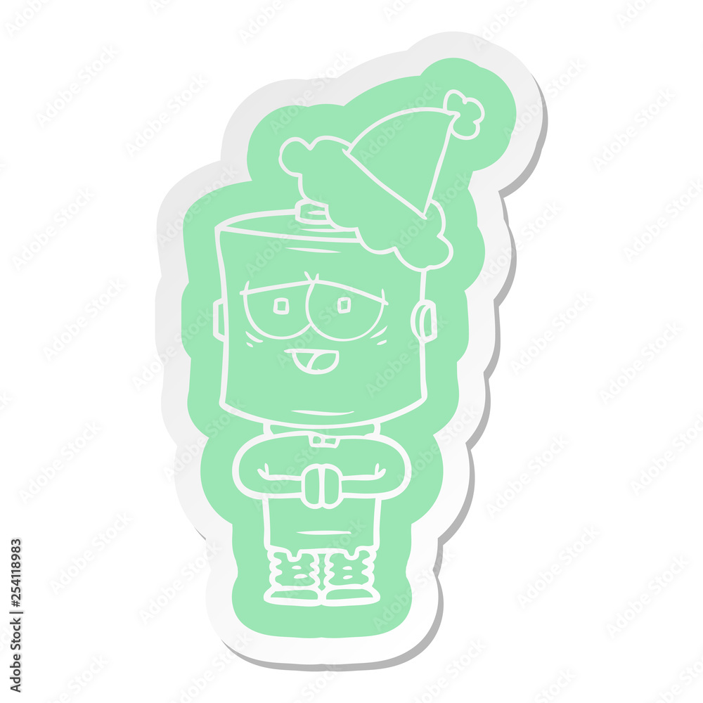 cartoon sticker of a robot wearing santa hat cartoon sticker of a robot wearing santa hat
