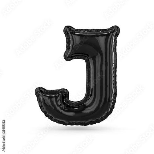 Black letter J made of inflatable balloon isolated. 3D