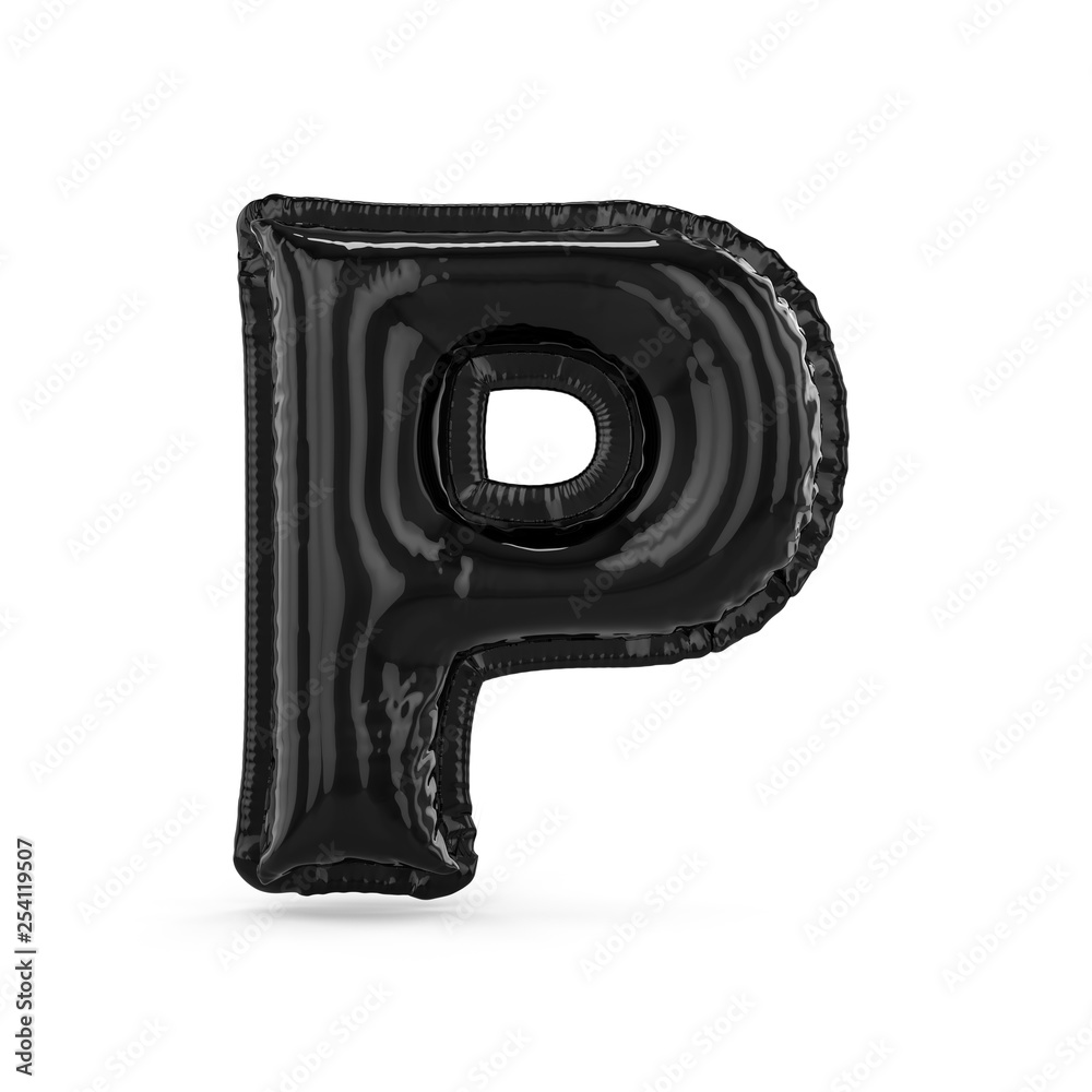 Obraz premium Black letter P made of inflatable balloon isolated. 3D